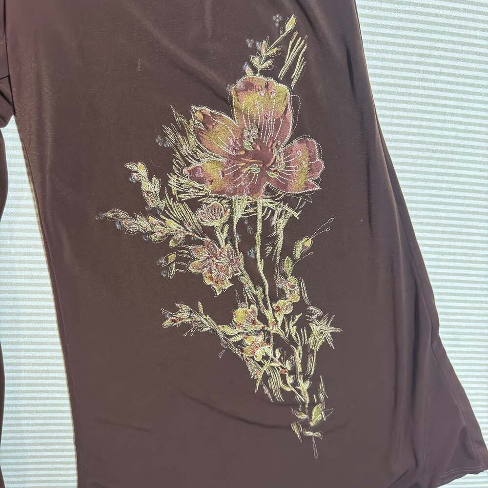 Y2K Foldover Capri Pants/Gauchos Size XL Brown Floral